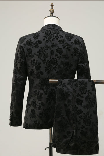 Black Peak Lapel Jacquard Prom Drakter for menn
